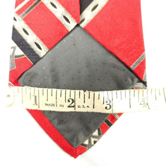 Bachrach Red Black Abstract Geometric Silk Mens Tie 57.5" x 4" Made In Italy - Picture 5 of 6